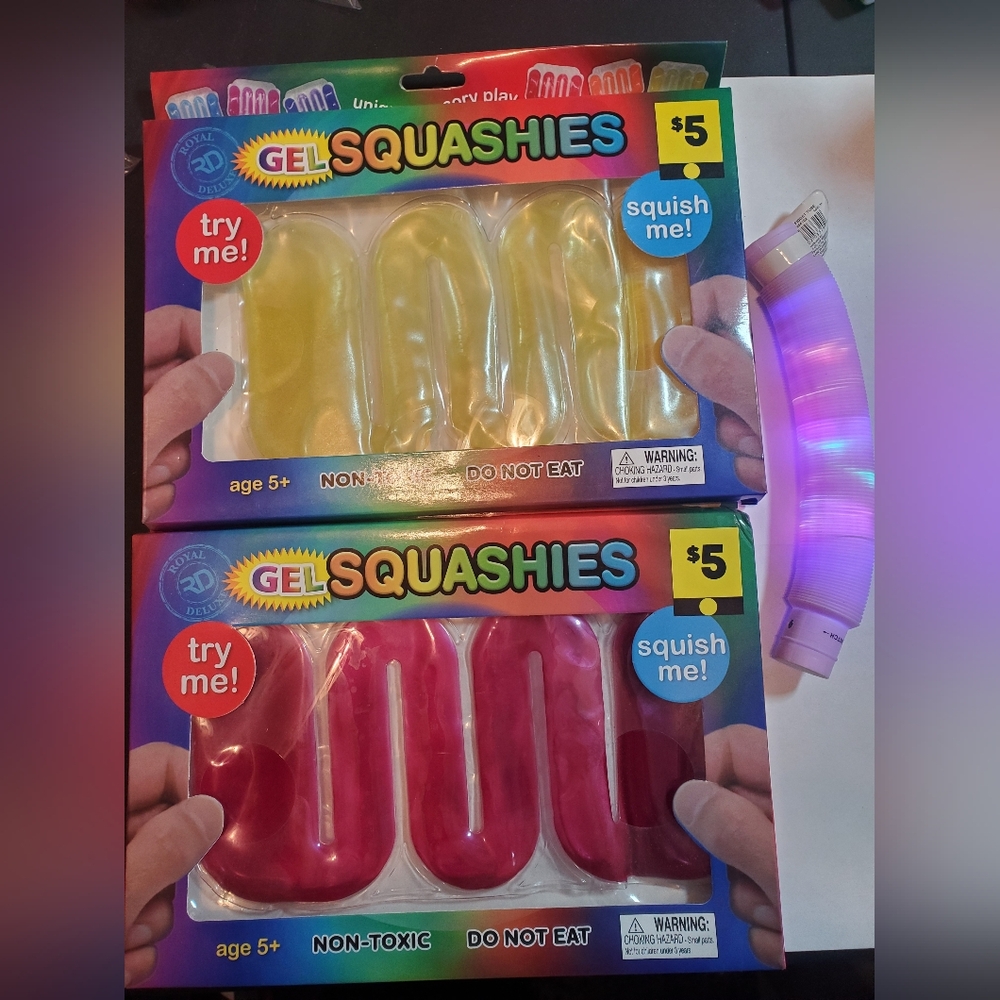 Yellow and Pink Squishy Toy Set  , Pop Tube